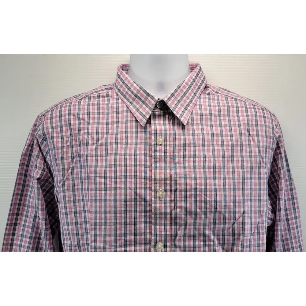 F6) UNTUCKit Men Checkered Cotton Long Sleeve Button Down Slim Fit Shirt Large